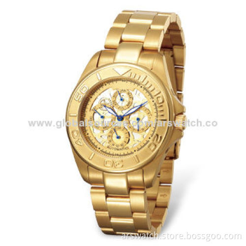 All Gold Men's Stainless Steel Automatic Watch, Customized Designs and Packaging Welcomed